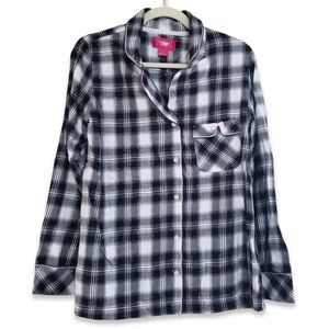 Victoria’s Secret Pajama Top Plaid Metallic White Grey Small